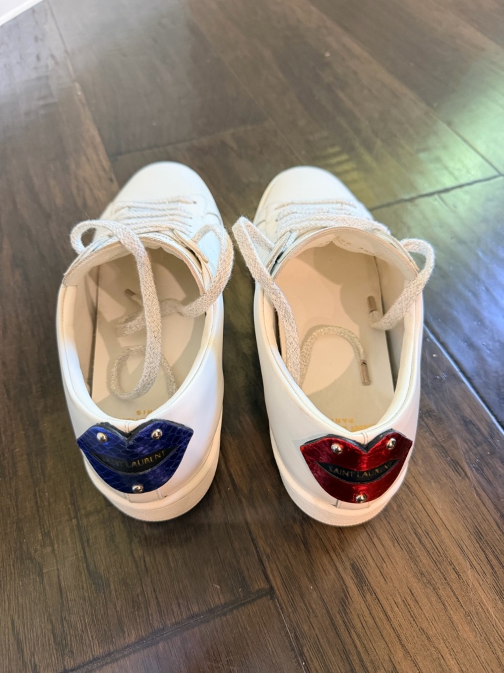 Saint Laurent SL/06 "Lip" Sneakers: Mismatched Gem-Tone Heels & Lurex Laces 38.5 - Picture 3 of 10